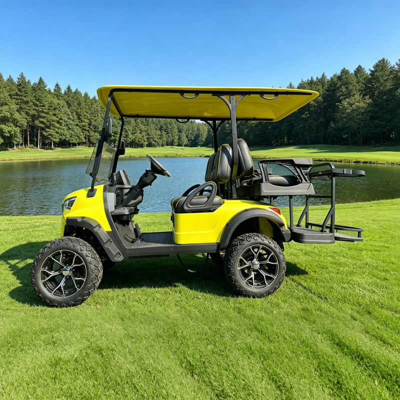 Carro de golf eléctrico amarillo de 4 plazas con estante de carga | Vehículo turístico todoterreno para lugares panorámicos y centros turísticos - EG202DKSZ