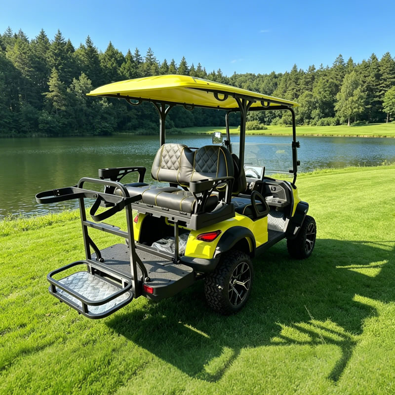 Carro de golf eléctrico amarillo de 4 plazas con estante de carga | Vehículo turístico todoterreno para lugares panorámicos y centros turísticos - EG202DKSZ